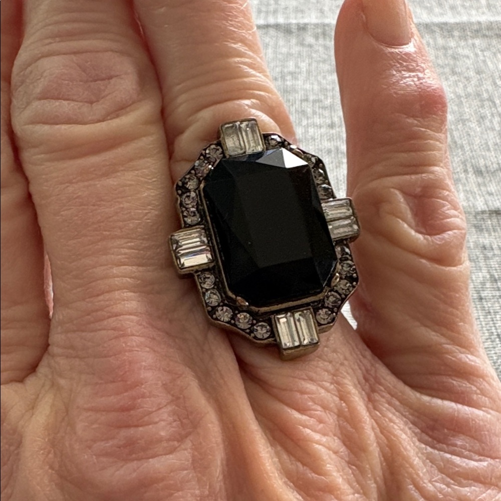 Vintage Deco Black and Gold Statement Ring Approximate size 6-6.25